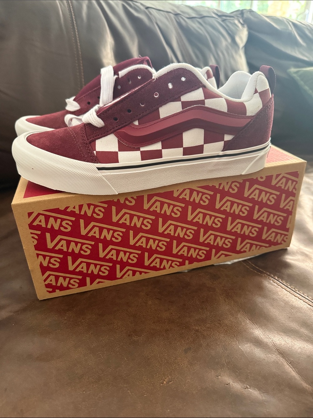 Vans Kid’s Checkerboard Old Skool Sneakers - Burgundy/White